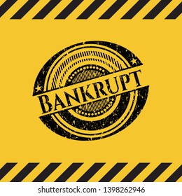 Bankrupt black grunge emblem with yellow background. Vector Illustration. Detailed.