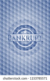 Bankrupt blue badge with geometric pattern.