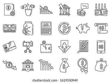 Bankrupt business icons set. Outline set of bankrupt business vector icons for web design isolated on white background