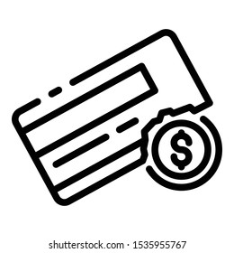 Bankrupt credit card icon. Outline bankrupt credit card vector icon for web design isolated on white background