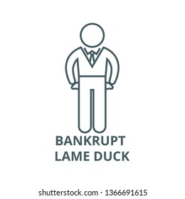 Bankrupt, lame duck line icon, vector. Bankrupt, lame duck outline sign, concept symbol, flat illustration