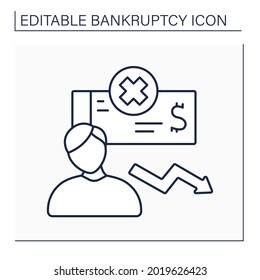 Bankrupt line icon.Debtor whose property is subject to voluntary, involuntary administration. Person have not money to pay their debts.Bankruptcy concept.Isolated vector illustration. Editable stroke