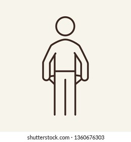 Bankrupt lock line icon. Person showing empty pocket. Bankruptcy concept. Vector illustration can be used for unemployed, finance insolvency, poverty