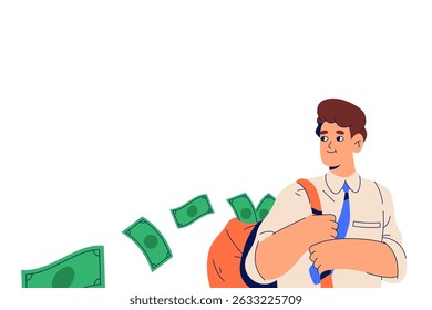 Homem falido perdendo notas ou dinheiro. Crise financeira vetorial ou falência bancária, perda financeira ou esgotamento econômico. Risco e dívida, fracasso orçamental, despesas ou despesas, défice. Queda fiscal