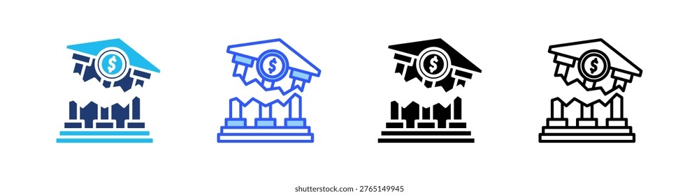 Bankrupt Multi Style Icon Set Vector
