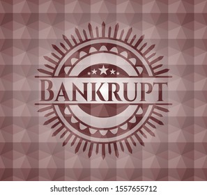 Bankrupt red seamless emblem or badge with geometric pattern background.