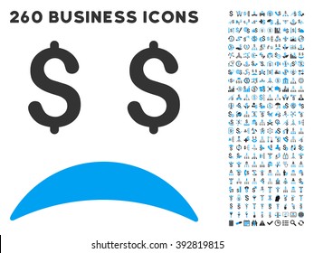 Bankrupt Sad Emotion icon within 260 vector business pictogram set. Style is bicolor flat symbols, light blue and gray colors, white background.