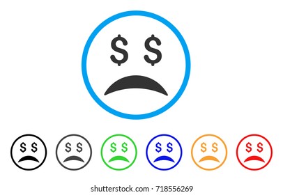 Bankrupt Sad Emotion rounded icon. Style is a flat bankrupt sad emotion gray symbol inside light blue circle with black, gray, green, blue, red, orange variants.