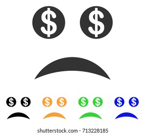 Bankrupt Smile icon. Vector illustration style is a flat iconic bankrupt smile symbol with black, gray, green, blue, yellow color variants. Designed for web and software interfaces.