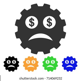 Bankrupt Smiley Gear icon. Vector illustration style is a flat iconic bankrupt smiley gear symbol with black, gray, green, blue, yellow color versions. Designed for web and software interfaces.