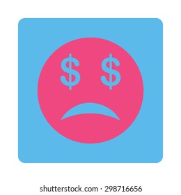 Bankrupt Smiley icon from Commerce Buttons OverColor Set. Vector style is pink and blue colors, flat square rounded button, white background.