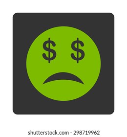 Bankrupt Smiley icon from Commerce Buttons OverColor Set. Vector style is eco green and gray colors, flat square rounded button, white background.