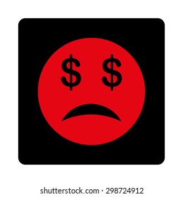 Bankrupt Smiley icon from Commerce Buttons OverColor Set. Vector style is intensive red and black colors, flat square rounded button.