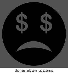 Bankrupt Smiley icon from Commerce Set. Vector style: flat symbol, black color, rounded angles, gray background.