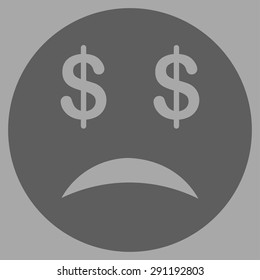 Bankrupt Smiley icon from Commerce Set. Vector style: flat symbol, dark gray color, rounded angles, silver background.