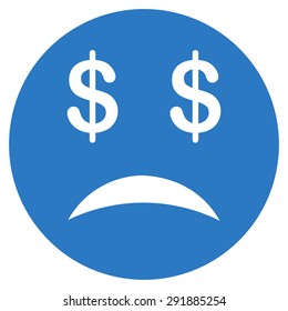 Bankrupt Smiley icon from Commerce Set. Vector style: flat symbol, smooth blue color, rounded angles, white background.