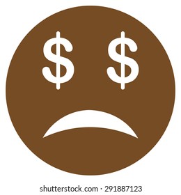 Bankrupt Smiley icon from Commerce Set. Vector style: flat symbol, brown color, rounded angles, white background.