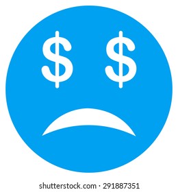 Bankrupt Smiley icon from Commerce Set. Vector style: flat symbol, blue color, rounded angles, white background.