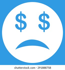 Bankrupt Smiley icon from Commerce Set. Vector style: flat symbol, white color, rounded angles, blue background.