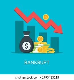 Bankrupt vector illustration background in flat style. Suitable for web banners, social media, postcard, presentation and many more.