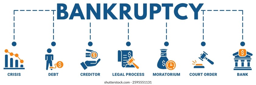 Bankruptcy banner web icon vector illustration concept with icon of crisis, debt, creditor, legal process, moratorium, court order, and bank