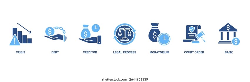 Bankruptcy banner web icon vector illustration concept with icon of crisis, debt, creditor, legal process, moratorium, court order, and bank