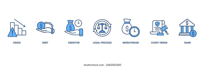 Bankruptcy banner web icon vector illustration concept with icon of crisis, debt, creditor, legal process, moratorium, court order, and bank