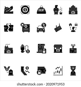 Bankruptcy Black and white flat icons vector illustration