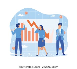 Bankruptcy business concept. Corona virus pandemic caused economic crisis and stock money collapse. Businessman panic in economy fail. flat vector modern illustration 