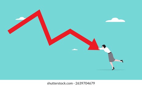 bankruptcy, business failure or investment risk, inflated loan payments or mortgage problem, business woman try so hard to encourage and prevent the business financial graph from declining