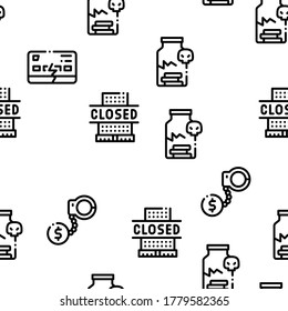 Bankruptcy Business Seamless Pattern Vector Thin Line. Illustrations