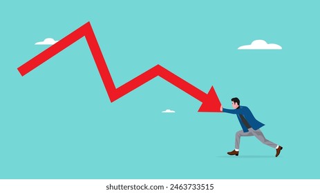 bankruptcy with businessman try so hard to encourage and prevent the business financial graph from declining, business failure or investment risk, inflated loan payments or mortgage problem