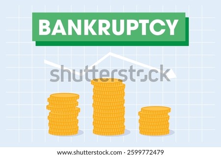 Bankruptcy concept. Declining stacks of coins. Financial loss leading to economic crisis and failure.