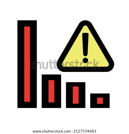 Bankruptcy crisis. Caution signs and decreasing bars, charts. Vectors.
