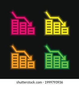 Bankruptcy four color glowing neon vector icon