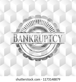Bankruptcy grey badge with geometric cube white background