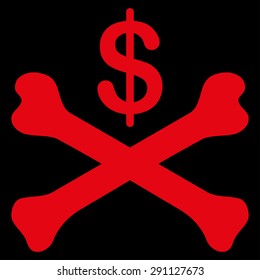 Bankruptcy icon from Commerce Set. Vector style: flat symbol, red color, rounded angles, black background.