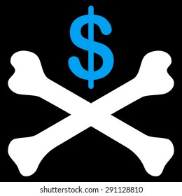 Bankruptcy icon from Commerce Set. Vector style: bicolor flat symbol, blue and white colors, rounded angles, black background.