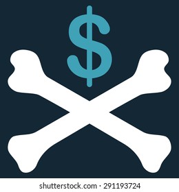 Bankruptcy icon from Commerce Set. Vector style: bicolor flat symbol, blue and white colors, rounded angles, dark blue background.