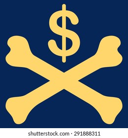 Bankruptcy icon from Commerce Set. Vector style: flat symbol, yellow color, rounded angles, blue background.