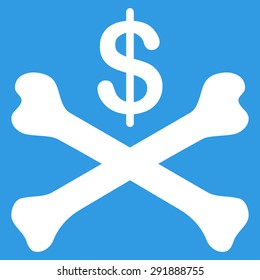 Bankruptcy icon from Commerce Set. Vector style: flat symbol, white color, rounded angles, blue background.