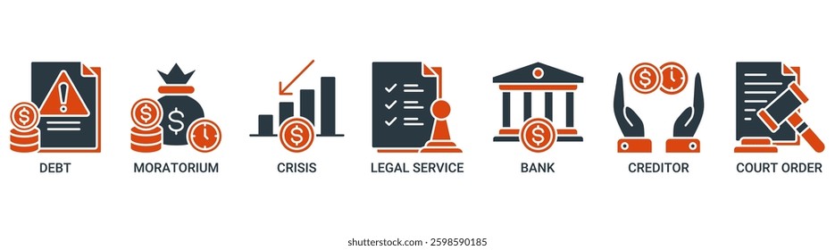 Bankruptcy icon set. Vector illustration concept with icon solid color symbol background.