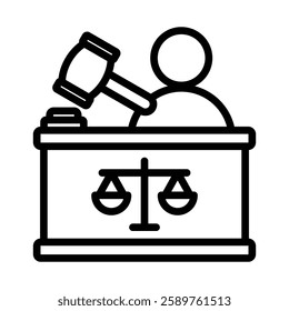 Bankruptcy Judge Line Vector Illustration On White Background.