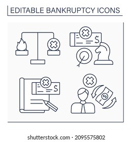 Bankruptcy line icons set. Balance, strategic bankruptcy, petition. Economy collapse concept. Isolated vector illustrations. Editable stroke
