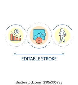 Bankruptcy loop concept icon. Unable to pay debts. Business crisis. Financial problems abstract idea thin line illustration. Isolated outline drawing. Editable stroke. Arial font used