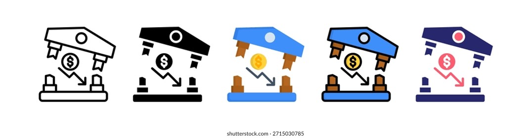 Bankruptcy Multiple Style Icon Set Collection.
