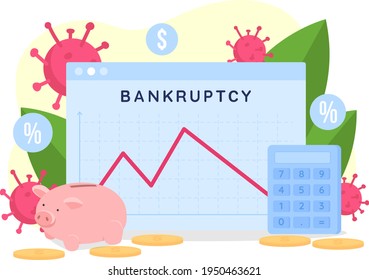 Bankruptcy rate flat concept vector illustration. Financial problem. Graph presentation. Money loss for business. Economic depression 2D cartoon scene for web design. Financial recession creative idea