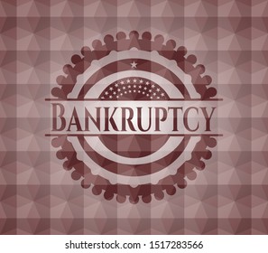 Bankruptcy red emblem or badge with abstract geometric polygonal pattern background. Seamless.