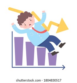 Bankruptcy Sad Businessman With Line Graph Going Down Business Process Financial Crisis Vector Illustration