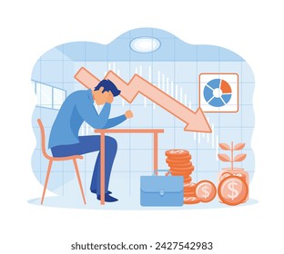 Bankruptcy Stock market crash arrow. Broke company Economical loan payback problem Investment failure Budget collapse Panic in economy fail Recession financial Business loss.